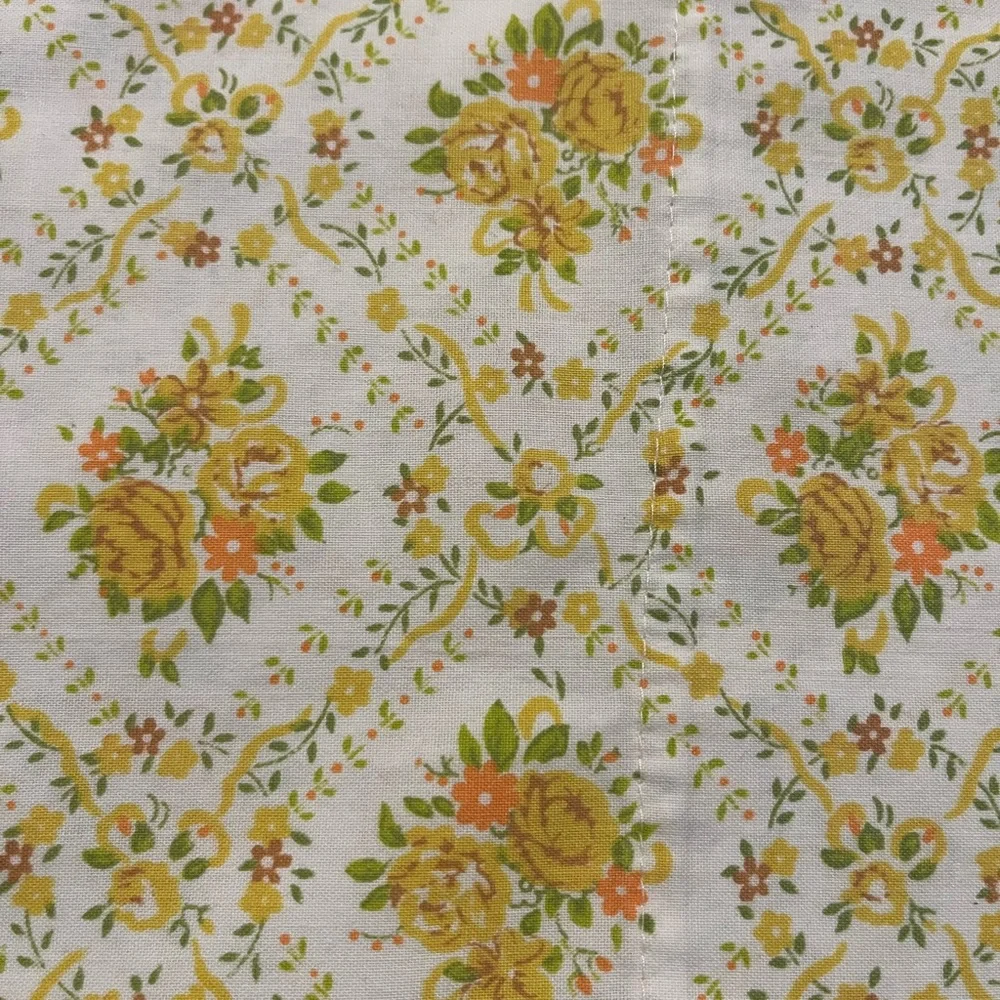 Sears Floral Pillowcase Pr Yellow Green Orange Cotton Poly Standard Vintage 70s